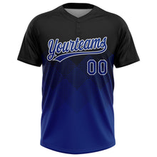 Laden Sie das Bild in den Galerie-Viewer, Uksn Individuelles Schwarz Royalblau-Weiß 3D-Farbverlauf-Quadratform Zweiknopf Unisex Softball-Trikot