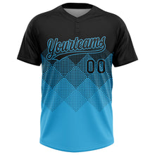 Laden Sie das Bild in den Galerie-Viewer, Uksn Individuelles Schwarz Himmelblau 3D-Farbverlauf-Quadratform Zweiknopf Unisex Softball-Trikot