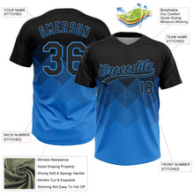 Laden Sie das Bild in den Galerie-Viewer, Uksn Individuelles Schwarz Elektrisch Blau 3D-Farbverlauf-Quadratform Zweiknopf Unisex Softball-Trikot