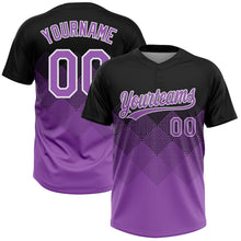 Laden Sie das Bild in den Galerie-Viewer, Uksn Individuelles Schwarz Mittelviolett-Weiß 3D-Farbverlauf-Quadratform Zweiknopf Unisex Softball-Trikot