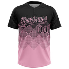 Laden Sie das Bild in den Galerie-Viewer, Uksn Individuelles Schwarz Hellrosa 3D-Farbverlauf-Quadratform Zweiknopf Unisex Softball-Trikot
