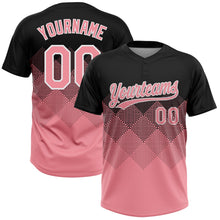 Laden Sie das Bild in den Galerie-Viewer, Uksn Individuelles Schwarz Mittelrosa-Weiß 3D-Farbverlauf-Quadratform Zweiknopf Unisex Softball-Trikot