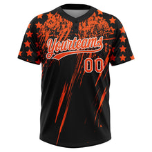Laden Sie das Bild in den Galerie-Viewer, Uksn Individuelles Schwarz Orange-Weiß Used-Look Kratzer Pinselstrich Stern Raglanärmel Zweiknopf Unisex Softball-Trikot
