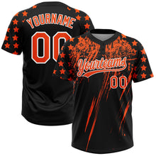 Laden Sie das Bild in den Galerie-Viewer, Uksn Individuelles Schwarz Orange-Weiß Used-Look Kratzer Pinselstrich Stern Raglanärmel Zweiknopf Unisex Softball-Trikot