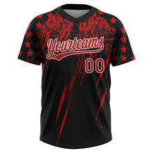 Laden Sie das Bild in den Galerie-Viewer, Uksn Individuelles Schwarz Rot-Weiß Used-Look Kratzer Pinselstrich Stern Raglanärmel Zweiknopf Unisex Softball-Trikot