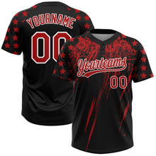Laden Sie das Bild in den Galerie-Viewer, Uksn Individuelles Schwarz Rot-Weiß Used-Look Kratzer Pinselstrich Stern Raglanärmel Zweiknopf Unisex Softball-Trikot