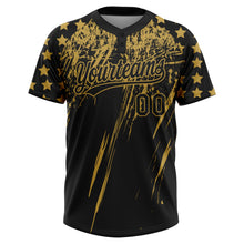 Laden Sie das Bild in den Galerie-Viewer, Uksn Individuelles Schwarz Altgold Used-Look Kratzer Pinselstrich Stern Raglanärmel Zweiknopf Unisex Softball-Trikot