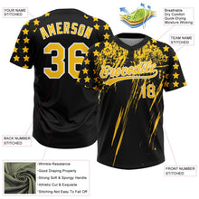 Laden Sie das Bild in den Galerie-Viewer, Uksn Individuelles Schwarz Gelb-Weiß Used-Look Kratzer Pinselstrich Stern Raglanärmel Zweiknopf Unisex Softball-Trikot