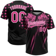 Laden Sie das Bild in den Galerie-Viewer, Uksn Individuelles Schwarz Pink-Weiß Used-Look Kratzer Pinselstrich Stern Raglanärmel Zweiknopf Unisex Softball-Trikot