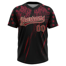 Laden Sie das Bild in den Galerie-Viewer, Uksn Individuelles Schwarz Karmesinrot-Creme Used-Look Kratzer Pinselstrich Stern Raglanärmel Zweiknopf Unisex Softball-Trikot