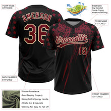 Laden Sie das Bild in den Galerie-Viewer, Uksn Individuelles Schwarz Karmesinrot-Creme Used-Look Kratzer Pinselstrich Stern Raglanärmel Zweiknopf Unisex Softball-Trikot