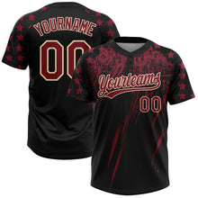 Laden Sie das Bild in den Galerie-Viewer, Uksn Individuelles Schwarz Karmesinrot-Creme Used-Look Kratzer Pinselstrich Stern Raglanärmel Zweiknopf Unisex Softball-Trikot