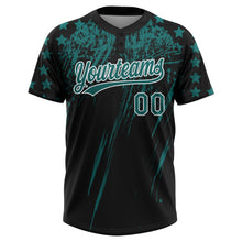 Laden Sie das Bild in den Galerie-Viewer, Uksn Individuelles Schwarz Petrol-Weiß Used-Look Kratzer Pinselstrich Stern Raglanärmel Zweiknopf Unisex Softball-Trikot