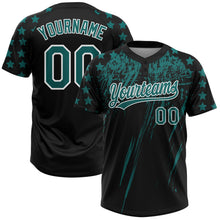 Laden Sie das Bild in den Galerie-Viewer, Uksn Individuelles Schwarz Petrol-Weiß Used-Look Kratzer Pinselstrich Stern Raglanärmel Zweiknopf Unisex Softball-Trikot