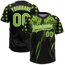 Laden Sie das Bild in den Galerie-Viewer, Uksn Individuelles Schwarz Neongrün-Weiß Used-Look Kratzer Pinselstrich Stern Raglanärmel Zweiknopf Unisex Softball-Trikot