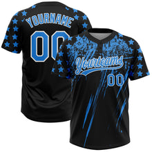 Laden Sie das Bild in den Galerie-Viewer, Uksn Individuelles Schwarz Elektrisch Blau-Weiß Used-Look Kratzer Pinselstrich Stern Raglanärmel Zweiknopf Unisex Softball-Trikot