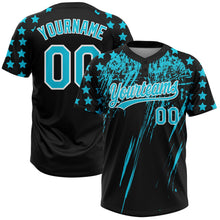 Laden Sie das Bild in den Galerie-Viewer, Uksn Individuelles Schwarz Lakes Blau-Weiß Used-Look Kratzer Pinselstrich Stern Raglanärmel Zweiknopf Unisex Softball-Trikot