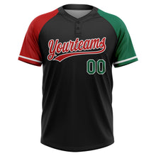 Laden Sie das Bild in den Galerie-Viewer, Uksn Individuelles Schwarz Kelly-Grün Rot-Weiß Mexiko Zweiknopf Unisex Softball-Trikot