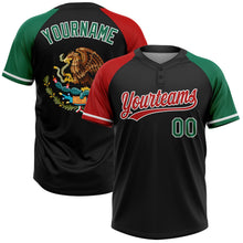 Laden Sie das Bild in den Galerie-Viewer, Uksn Individuelles Schwarz Kelly-Grün Rot-Weiß Mexiko Zweiknopf Unisex Softball-Trikot