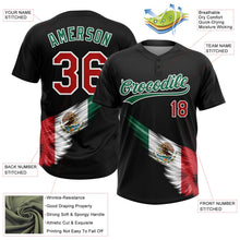 Laden Sie das Bild in den Galerie-Viewer, Uksn Individuelles Schwarz Kelly-Grün Rot-Weiß The abstrakt Flügel mit Mexikanische Flagge Zweiknopf Unisex Softball-Trikot
