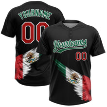 Laden Sie das Bild in den Galerie-Viewer, Uksn Individuelles Schwarz Kelly-Grün Rot-Weiß The abstrakt Flügel mit Mexikanische Flagge Zweiknopf Unisex Softball-Trikot