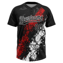 Laden Sie das Bild in den Galerie-Viewer, Uksn Individuelles Schwarz Rot-Weiß Tropf-Spritzklecks gebrochene Textur Zweiknopf Unisex Softball-Trikot
