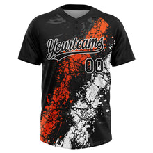 Laden Sie das Bild in den Galerie-Viewer, Uksn Individuelles Schwarz Orange-Weiß Tropf-Spritzklecks gebrochene Textur Zweiknopf Unisex Softball-Trikot