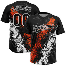Laden Sie das Bild in den Galerie-Viewer, Uksn Individuelles Schwarz Orange-Weiß Tropf-Spritzklecks gebrochene Textur Zweiknopf Unisex Softball-Trikot