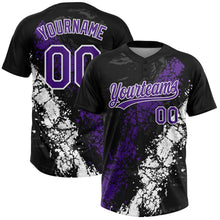 Laden Sie das Bild in den Galerie-Viewer, Uksn Individuelles Schwarz Violett-Weiß Tropf-Spritzklecks gebrochene Textur Zweiknopf Unisex Softball-Trikot