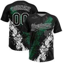 Laden Sie das Bild in den Galerie-Viewer, Uksn Individuelles Schwarz Kelly-Grün-Weiß Tropf-Spritzklecks gebrochene Textur Zweiknopf Unisex Softball-Trikot