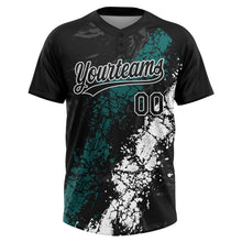 Laden Sie das Bild in den Galerie-Viewer, Uksn Individuelles Schwarz Petrol-Weiß Tropf-Spritzklecks gebrochene Textur Zweiknopf Unisex Softball-Trikot