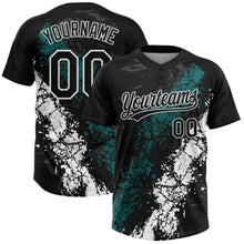 Laden Sie das Bild in den Galerie-Viewer, Uksn Individuelles Schwarz Petrol-Weiß Tropf-Spritzklecks gebrochene Textur Zweiknopf Unisex Softball-Trikot