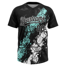 Laden Sie das Bild in den Galerie-Viewer, Uksn Individuelles Schwarz Eisblau-Weiß Tropf-Spritzklecks gebrochene Textur Zweiknopf Unisex Softball-Trikot