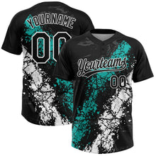 Laden Sie das Bild in den Galerie-Viewer, Uksn Individuelles Schwarz Aqua-Weiß Tropf-Spritzklecks gebrochene Textur Zweiknopf Unisex Softball-Trikot