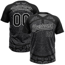 Laden Sie das Bild in den Galerie-Viewer, Uksn Individuelles Schwarz Stahlgrau-Weiß ethnisch aztekisch mexikanisch Erbe Zweiknopf Unisex Softball-Trikot
