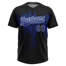 Laden Sie das Bild in den Galerie-Viewer, Uksn Individuelles Schwarz Royalblau-Weiß Tropf-Spritzfarbe Zweiknopf Unisex Softball-Trikot