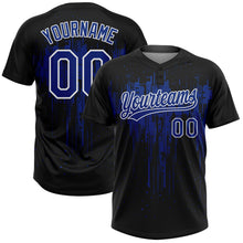 Laden Sie das Bild in den Galerie-Viewer, Uksn Individuelles Schwarz Royalblau-Weiß Tropf-Spritzfarbe Zweiknopf Unisex Softball-Trikot