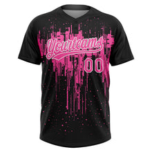 Laden Sie das Bild in den Galerie-Viewer, Uksn Individuelles Schwarz Pink-Weiß Tropf-Spritzfarbe Zweiknopf Unisex Softball-Trikot