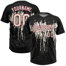 Laden Sie das Bild in den Galerie-Viewer, Uksn Individuelles Schwarz Creme-Karmesinrot Tropf-Spritzfarbe Zweiknopf Unisex Softball-Trikot