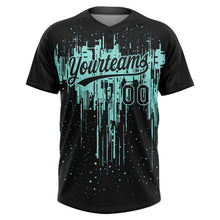 Laden Sie das Bild in den Galerie-Viewer, Uksn Individuelles Schwarz Eisblau Tropf-Spritzfarbe Zweiknopf Unisex Softball-Trikot