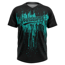 Laden Sie das Bild in den Galerie-Viewer, Uksn Individuelles Schwarz Aqua Tropf-Spritzfarbe Zweiknopf Unisex Softball-Trikot
