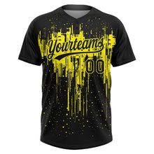 Laden Sie das Bild in den Galerie-Viewer, Uksn Individuelles Schwarz Hellgelb Tropf-Spritzfarbe Zweiknopf Unisex Softball-Trikot