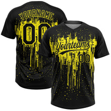 Laden Sie das Bild in den Galerie-Viewer, Uksn Individuelles Schwarz Hellgelb Tropf-Spritzfarbe Zweiknopf Unisex Softball-Trikot