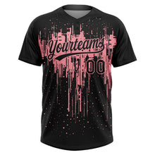Laden Sie das Bild in den Galerie-Viewer, Uksn Individuelles Schwarz Mittelrosa Tropf-Spritzfarbe Zweiknopf Unisex Softball-Trikot