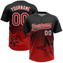 Laden Sie das Bild in den Galerie-Viewer, Uksn Individuelles Schwarz Rot-Weiß Farbverlauf-Stil Funkelnder Stern Zweiknopf Unisex Softball-Trikot