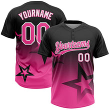 Laden Sie das Bild in den Galerie-Viewer, Uksn Individuelles Schwarz Pink-Weiß Farbverlauf-Stil Funkelnder Stern Zweiknopf Unisex Softball-Trikot