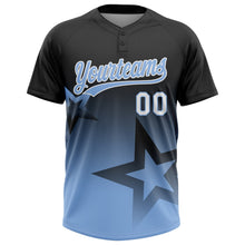 Laden Sie das Bild in den Galerie-Viewer, Uksn Individuelles Schwarz Hellblau-Weiß Farbverlauf-Stil Funkelnder Stern Zweiknopf Unisex Softball-Trikot