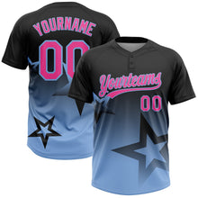 Laden Sie das Bild in den Galerie-Viewer, Uksn Individuelles Schwarz Pink-Hellblau Farbverlauf-Stil Funkelnder Stern Zweiknopf Unisex Softball-Trikot