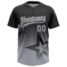 Laden Sie das Bild in den Galerie-Viewer, Uksn Individuelles Schwarz Grau-Weiß Farbverlauf-Stil Funkelnder Stern Zweiknopf Unisex Softball-Trikot