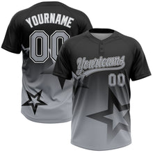 Laden Sie das Bild in den Galerie-Viewer, Uksn Individuelles Schwarz Grau-Weiß Farbverlauf-Stil Funkelnder Stern Zweiknopf Unisex Softball-Trikot